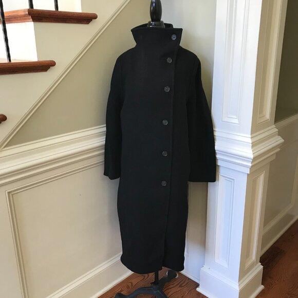 NWT JCREW Long Villa Cocoon Coat Womens 4 Black Italian Stadium Cloth Wool BV650 - Picture 3 of 12